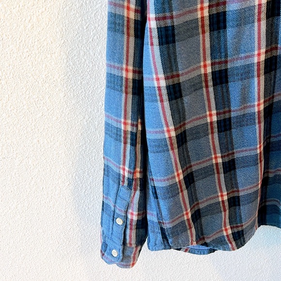 MADEWELL, Long-Sleeve Straight-Hem Button-Up, Blue Plaid, Flannel, Women's MED - Picture 7 of 10